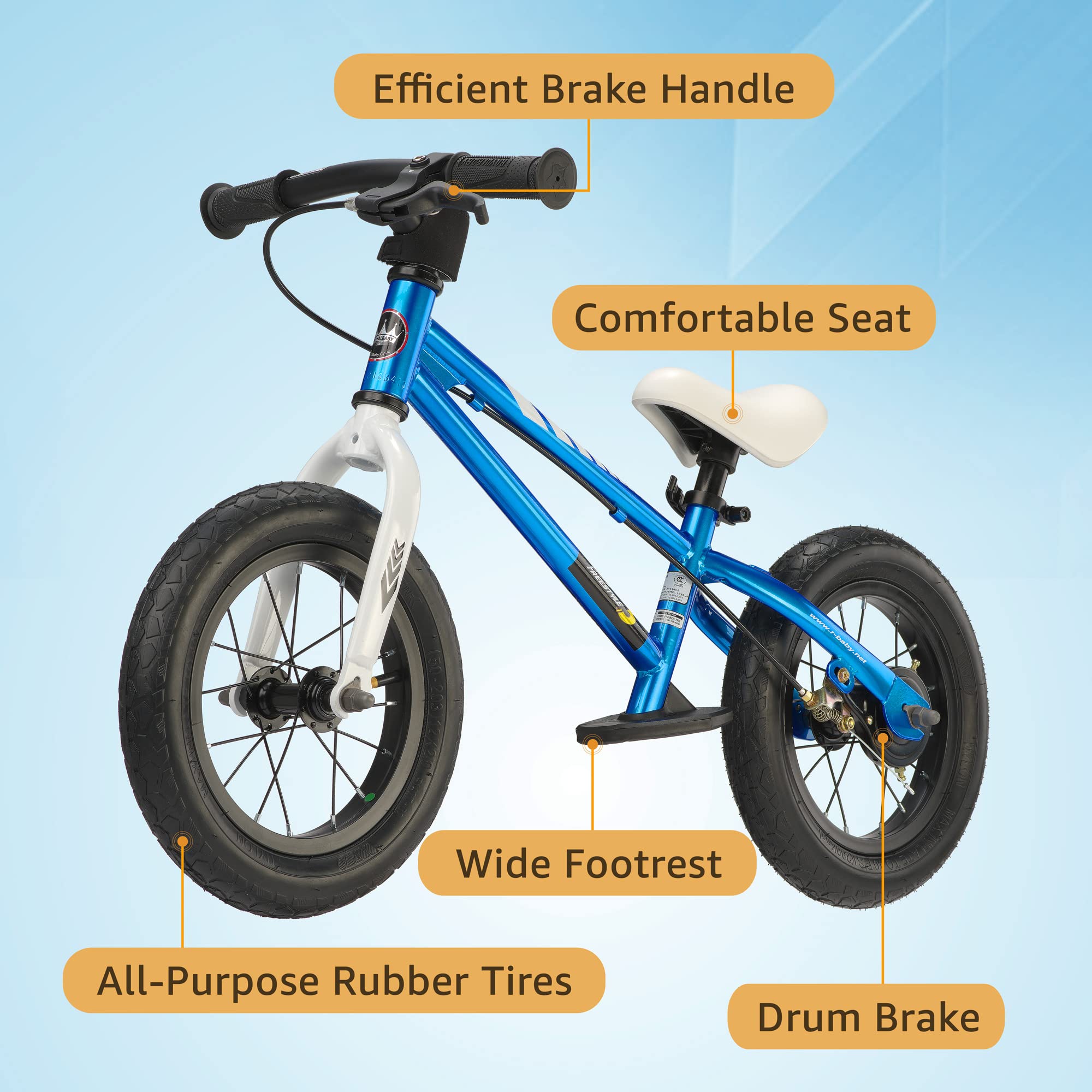 Royalbaby Kids Balance Bike Toddlers Age 2~5 Years Durable Carbon Steel Frame 12 Inch