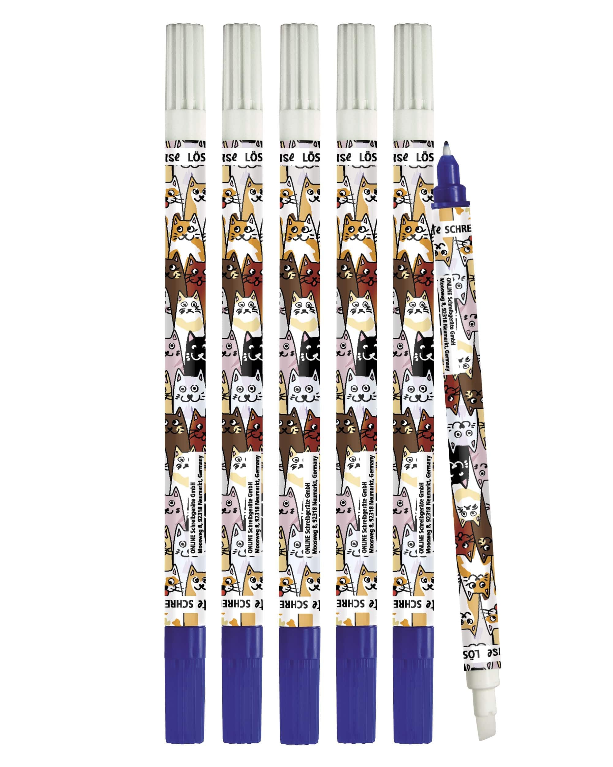 Online Ink Eraser 6 Pack - Blue Ink, Cat Design - Ink Killer & Overwriter