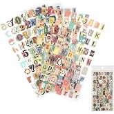 Dmopipp 347PCS Vintage Stickers, 6 Sheet Scrapbook Stickers Graffiti, Cute Vintage Letters Numbers Self Adhesive Decals Scrapbooking Supplies for Diary DIY Art Album Paper Crafts (347PCS)