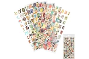Dmopipp 347PCS Vintage Stickers, 6 Sheet Scrapbook Stickers Graffiti, Cute Vintage Letters Numbers Self Adhesive Decals Scrapbooking Supplies for Diary DIY Art Album Paper Crafts