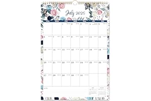 LAFEFO 2025-2026 Calendar - 2025-2026 Wall Calendar, July 2025 - December 2026, 12" x 17", Twin-Wire Binding + Hanging Hook + Large Ruled Blocks with Julian Dates - Floral