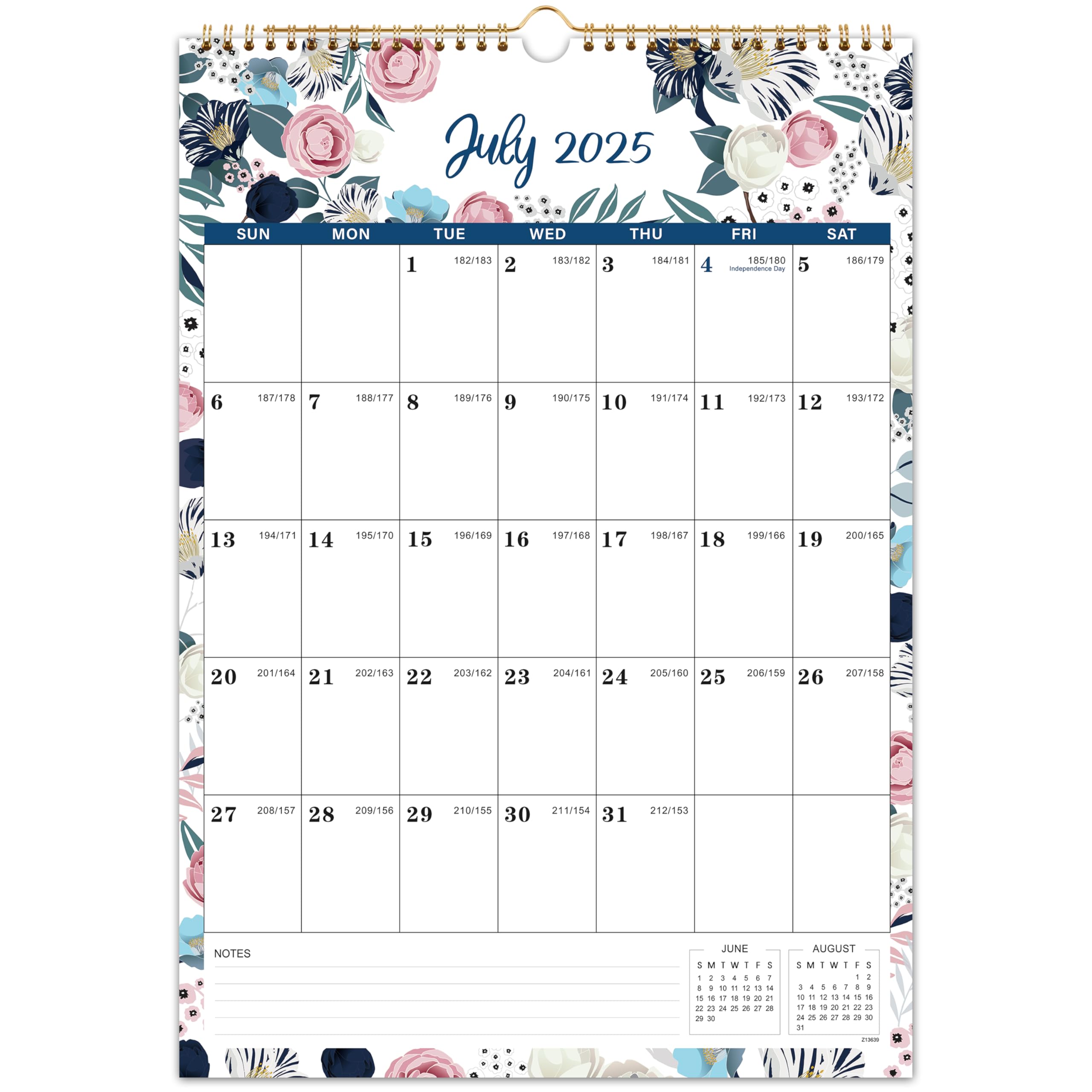 Photo 1 of 2025-2026 Calendar - 2025-2026 Wall Calendar, July 2025 - December 2026, 12" x 17", Twin-Wire Binding + Hanging Hook + Large Ruled Blocks with Julian Dates - Floral