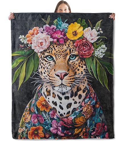 Amazon.com: MIEPOS Tropical Floral and Leopard Throw Blanket