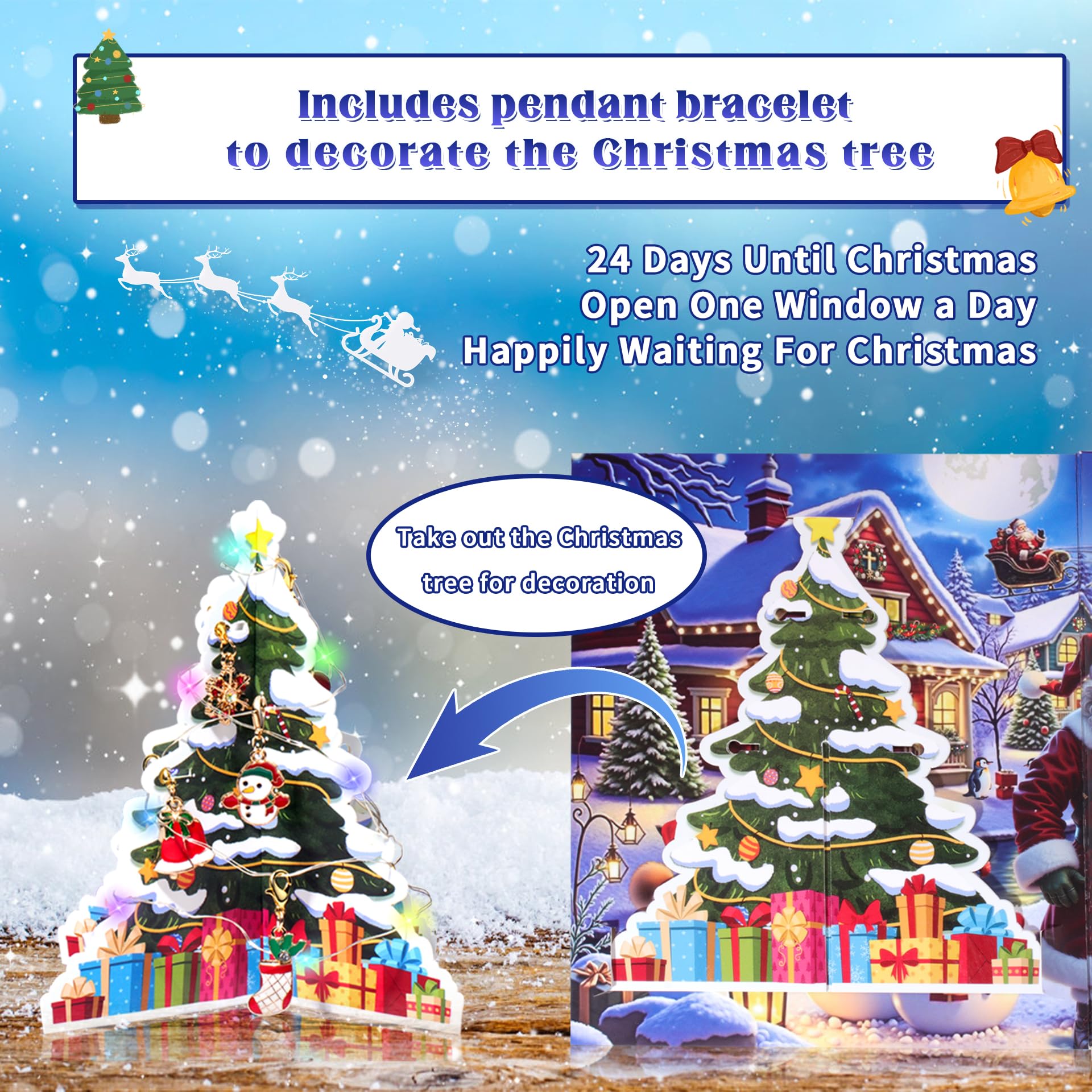 Christmas Advent Calendar Bracelets for Kids - 24 Day DIY Jewelry Making Kit with 22 Charm Beads & 2 Adjustable Bracelets - Advent Calendar for Girls,Creative Gift for Kids,Teens,Women