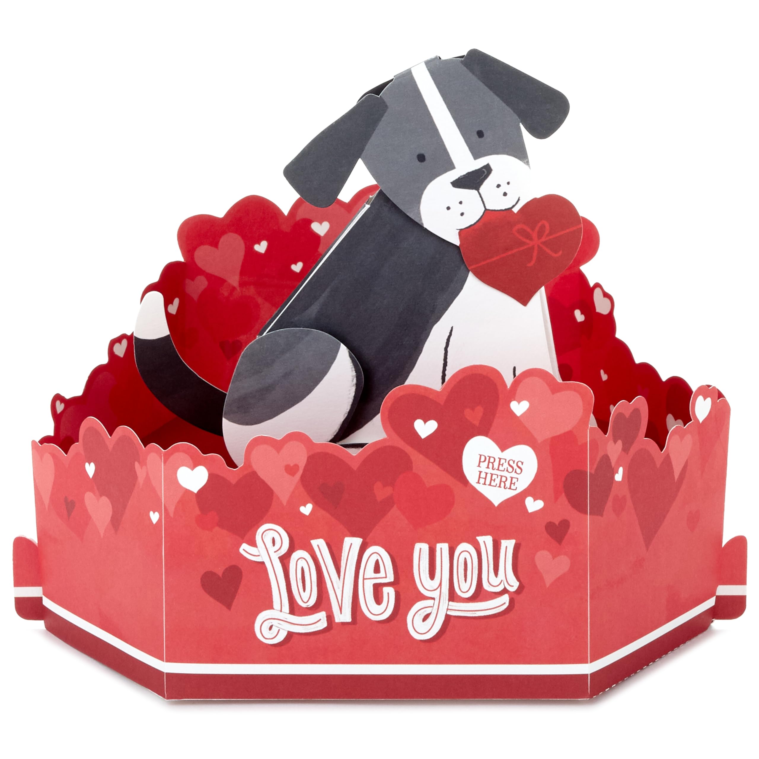 Hallmark Valentines Day Card, 3D & Pop Up Cute Dog Design, Musical, Wagging Tail, Moving Head, Red