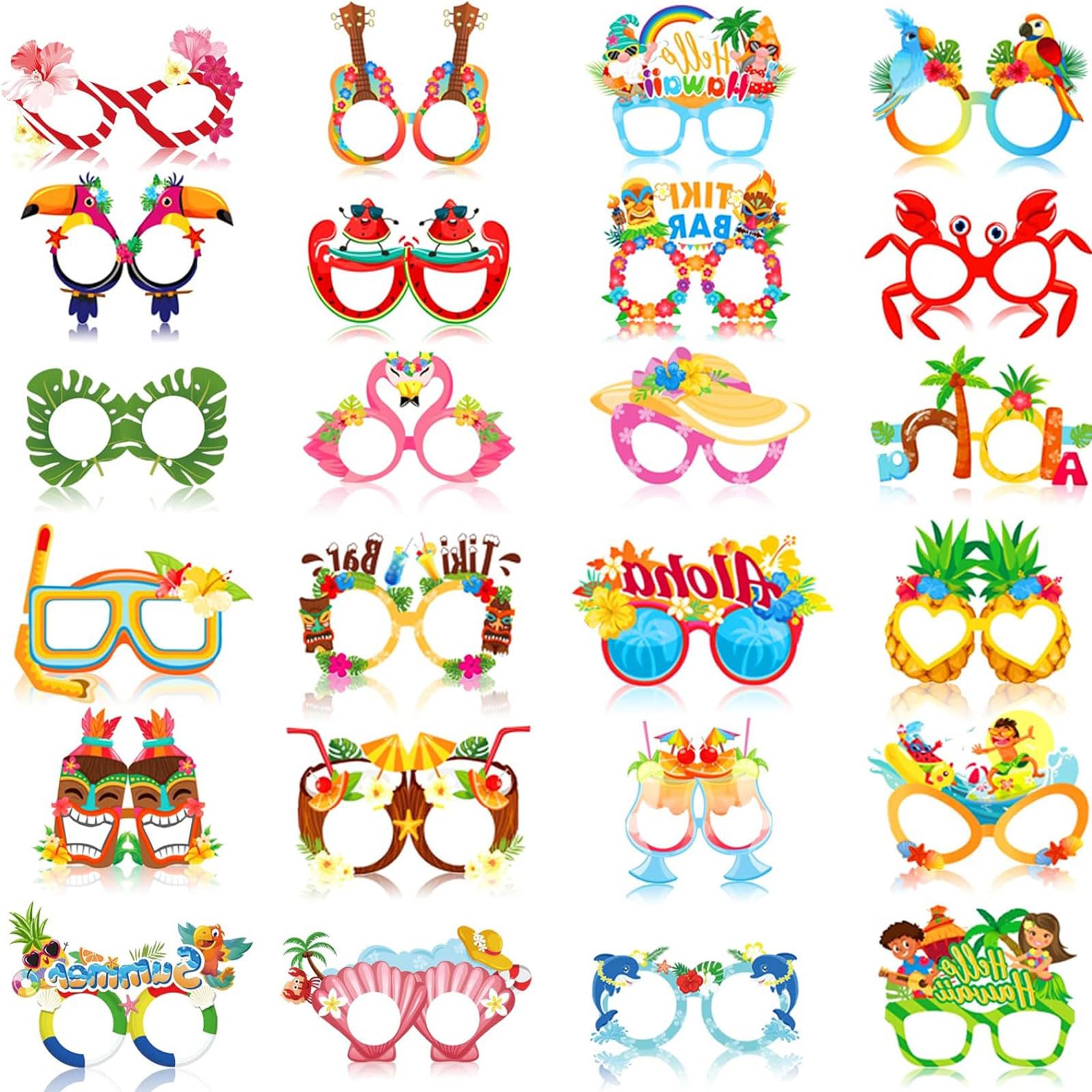 SSKHE 24PCS Party Decorations Glass Funny Hawaiian Paper Eyeglasses, Tropical Fancy Dress Props for Adults & Kids Beach Summer