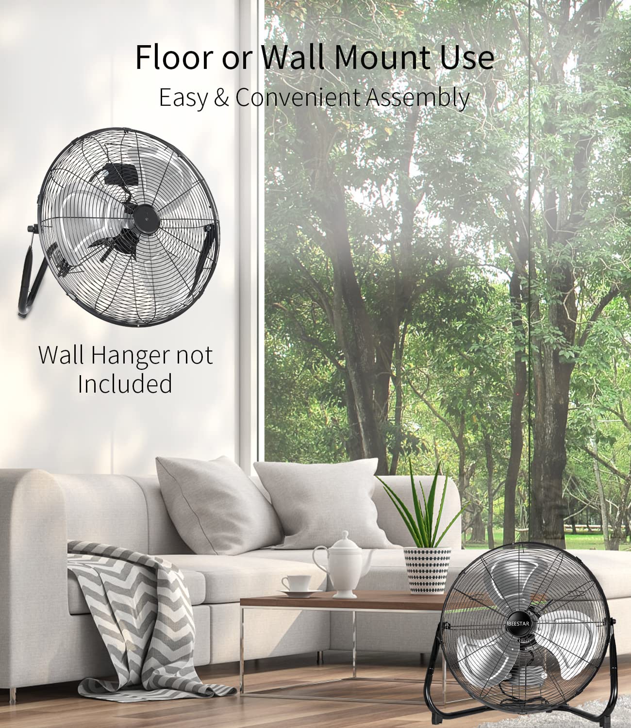 BEESTAR 20 Inch Floor Fan,High Velocity Fan with 3-Speeds&Adjustable Tilting Head,Heavy Duty Metal Industrial Fan for Shop, Garage,Commercial, Residential, and Greenhouse,Black (20 INCH)