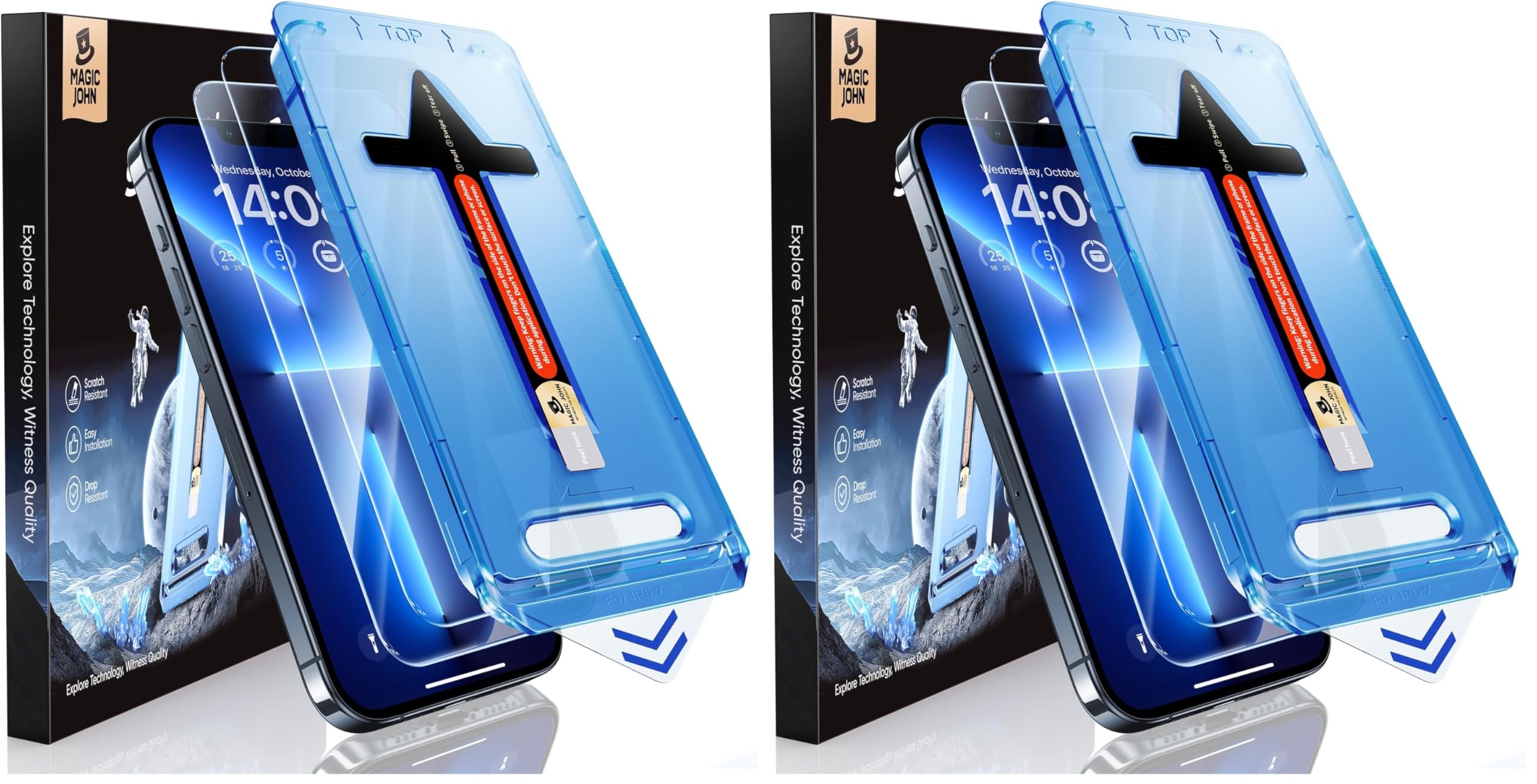 MAGIC JOHN 4 Pack for iPhone 13 Pro Max/iPhone 14 Plus 6.7 inch Tempered Glass Screen Protector, Auto Dust-Elimination Installation, Bubble Free, HD Clear, Easy Installation