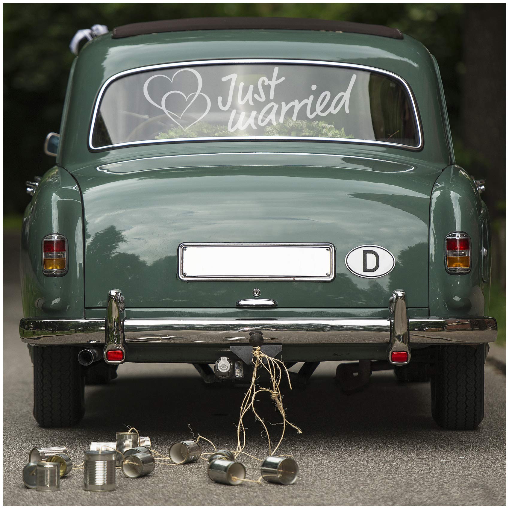 Just Married Wedding Car Sticker Film Wall Sticker Decoration (Silver, KX055 Just Married 1)
