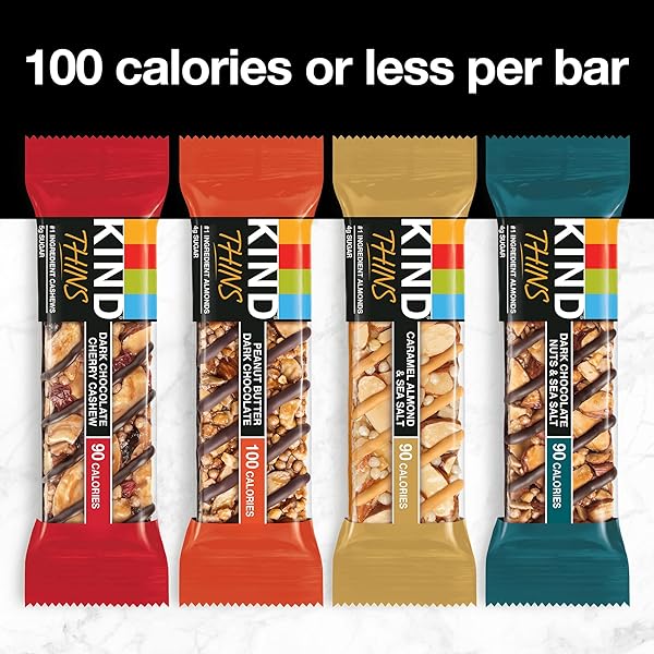 KIND THINS VARIETY PACK, DARK CHOCOLATE NUTS & SEA SALT, CARAMEL ALMOND & SEA SALT, HEALTHY SNACKS, LOW CALORIE, 20 COUNT
