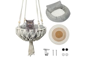Juexica 3 Pcs Macrame Cat Hammock, Including Hanging Kitten Bed Scratcher Scratch Pad Swing Bed for Small Cat Small Dog(40 x 12 Inch,Cute Style)
