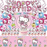 Kitty Birthday Party Supplies, Party Decorations Set Include Banner, Backdrop, Balloons, Hanging Swirls, Cake Cupcake Toppers, Tablecloth for Girls Kitty Theme Party