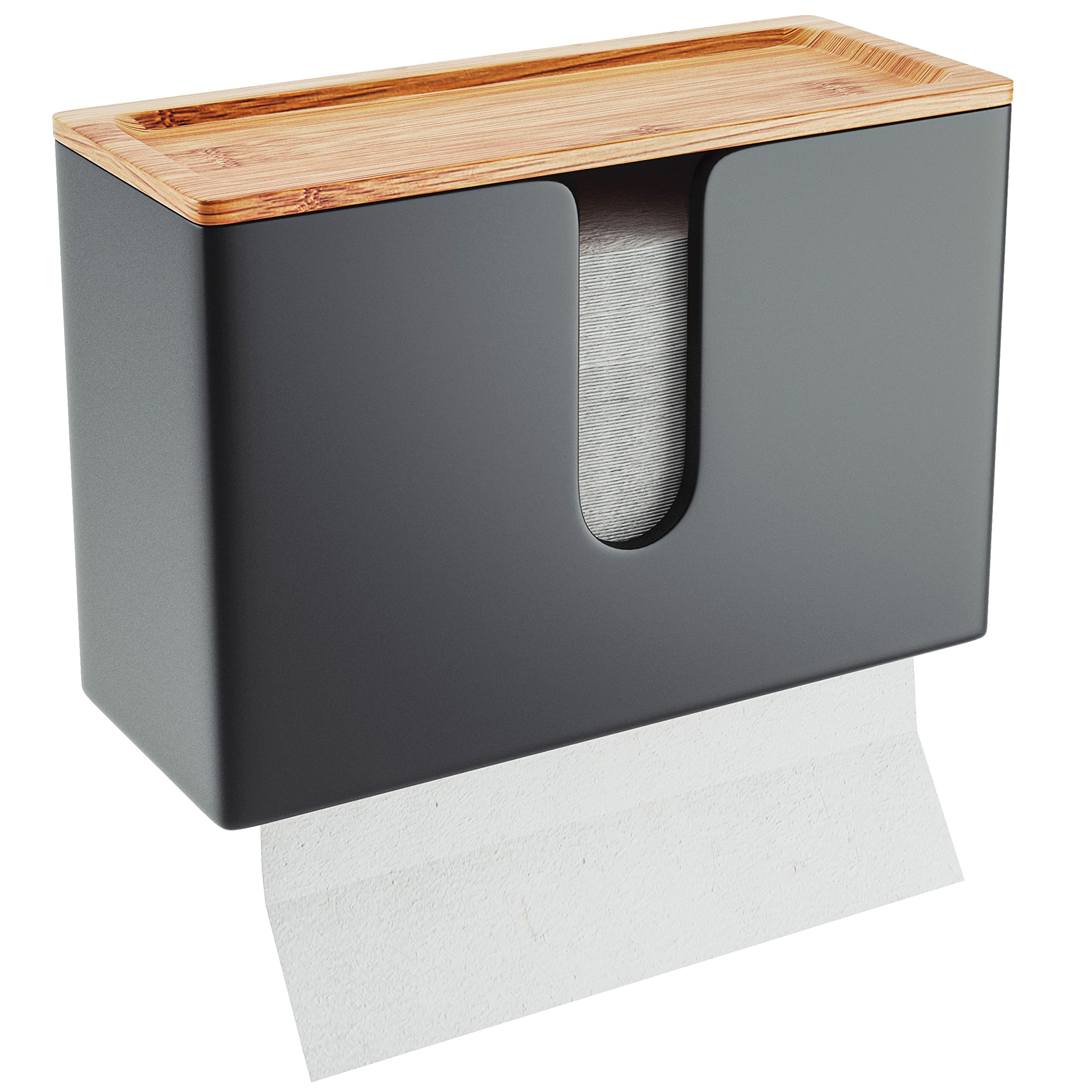 Photo 1 of NATURE SUPPLIES Bamboo Paper Towel Dispenser with Removable Top Tray for Bathroom and Kitchen, Wall Mount and Countertop Multifold, C-Fold, Z-Fold, Tri-Fold Hand Towel Holder for Commercial Use, Black