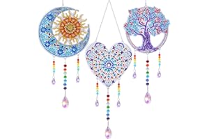BSKIFNN 3 Pack Diamond and Painting Suncatcher Window Hanging Ornament Crystal Window Garden Decor DIY Kits for Beginners Adult Kids -Tree, Moon, Heart