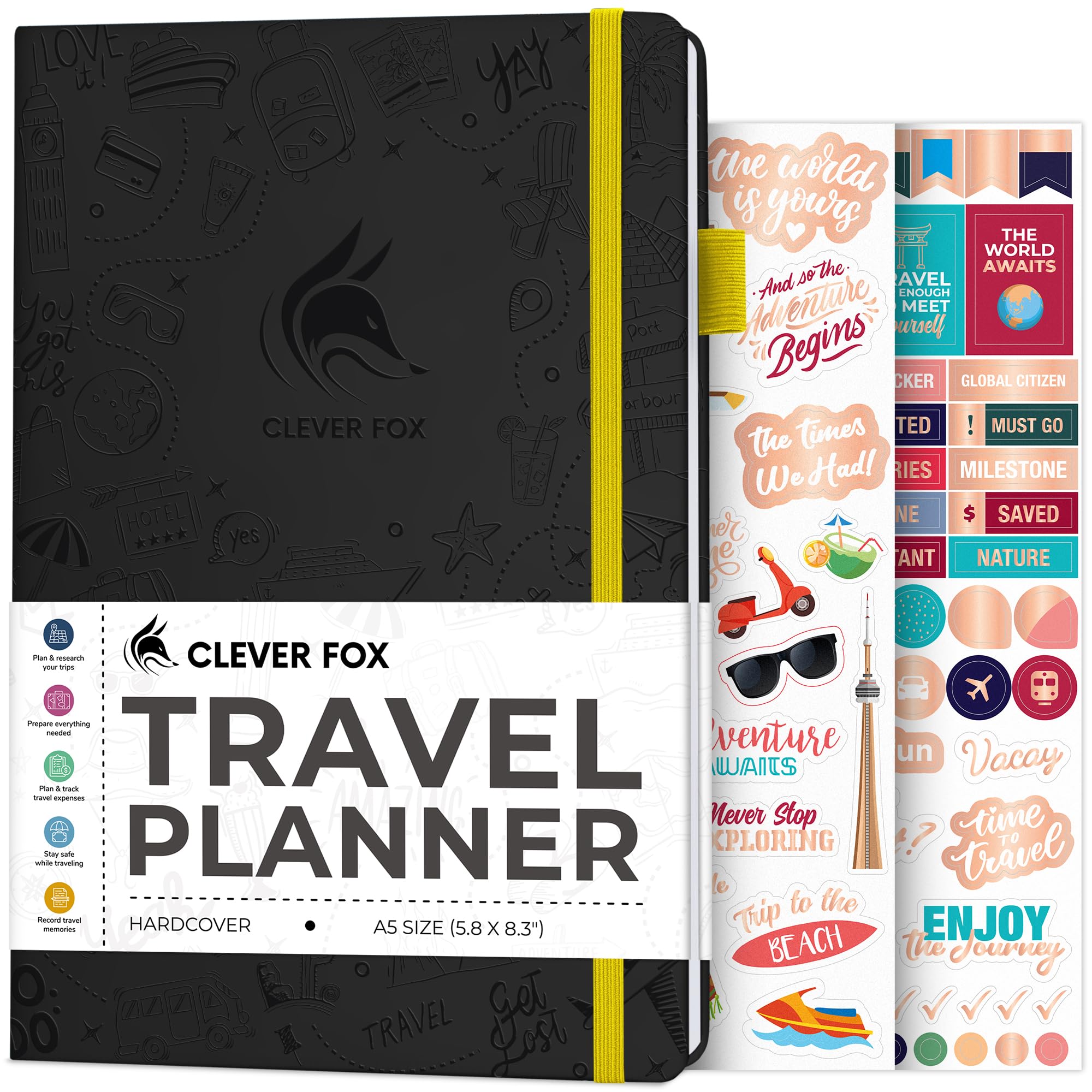 Clever Fox Travel Journal – Vacation Planner with Budget Plan, Packing List, Expense Tracker & Trip Journal – Travelling Itinerary Organizer for Women, Men & Couples – A5 Size, Black — image 1