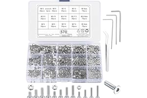 wugongshan 570 Pcs Metric M2/M2.5/M3 Flat Head Countersunk Head Screws Bolts and Nuts, Stainless Steel Hex Allen Socket Drive Head Cap Screws Bolts and Nuts Assortment Kit, with Allen Wrench