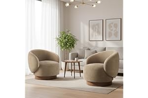 KISLOT Swivel Accent Chair Modern Round Barrel Armchair with Upholstered Performance Fabric for Living Room Bedroom Waitingroom,2 Box,Sand