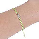 Lime Green Friendship Womens Support Bracelet, September Lymphoma Awareness, Small Sterling Silver Ribbon Shaped Charm. Aware for Mental Health, Non Hodgkin's Lymphoma, Lyme Disease. Adjustable