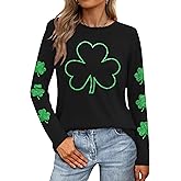 LAZYCHILD St Patricks Day Shirt Women: Lucky Shamrock Tshirt Saint Patricks Day Green Clover Long Sleeve Tops