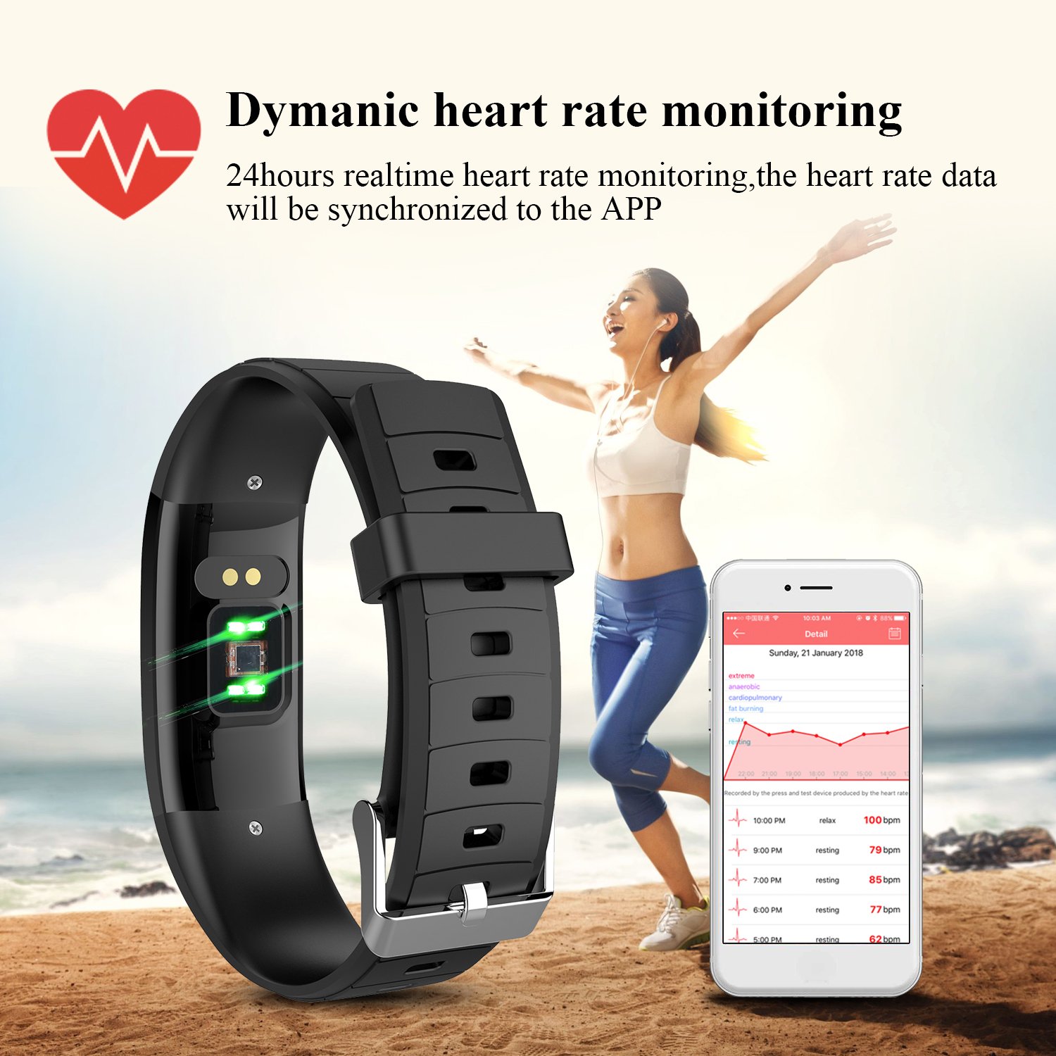 ARONTIME Fitness Tracker Smart Bracelet with Heart Rate Monitor Activity Tracker Pedometer with Sleep Monitor Smartwatch For Android Ios Smartphones