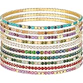 10Pcs Colorful Crystal Stretch Bracelets for Women Dainty Handmade Rhinestone Stackable Tennis Bracelet To Daughter Mom Fashion Jewelry Gift