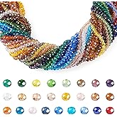 Craftdady 25 Strands Faceted Rondelle Glass Beads 4 mm Colorful Briolette Glass Crystal Spacer Beads Tiny Loose Beads for Bracelet Necklace Jewelry Making DIY Supplies