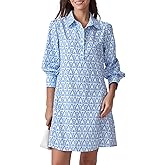 Floral Mini Dress Women Long Sleeve Holiday Sundress Button-Up Tunic Shirt Dress with Pockets