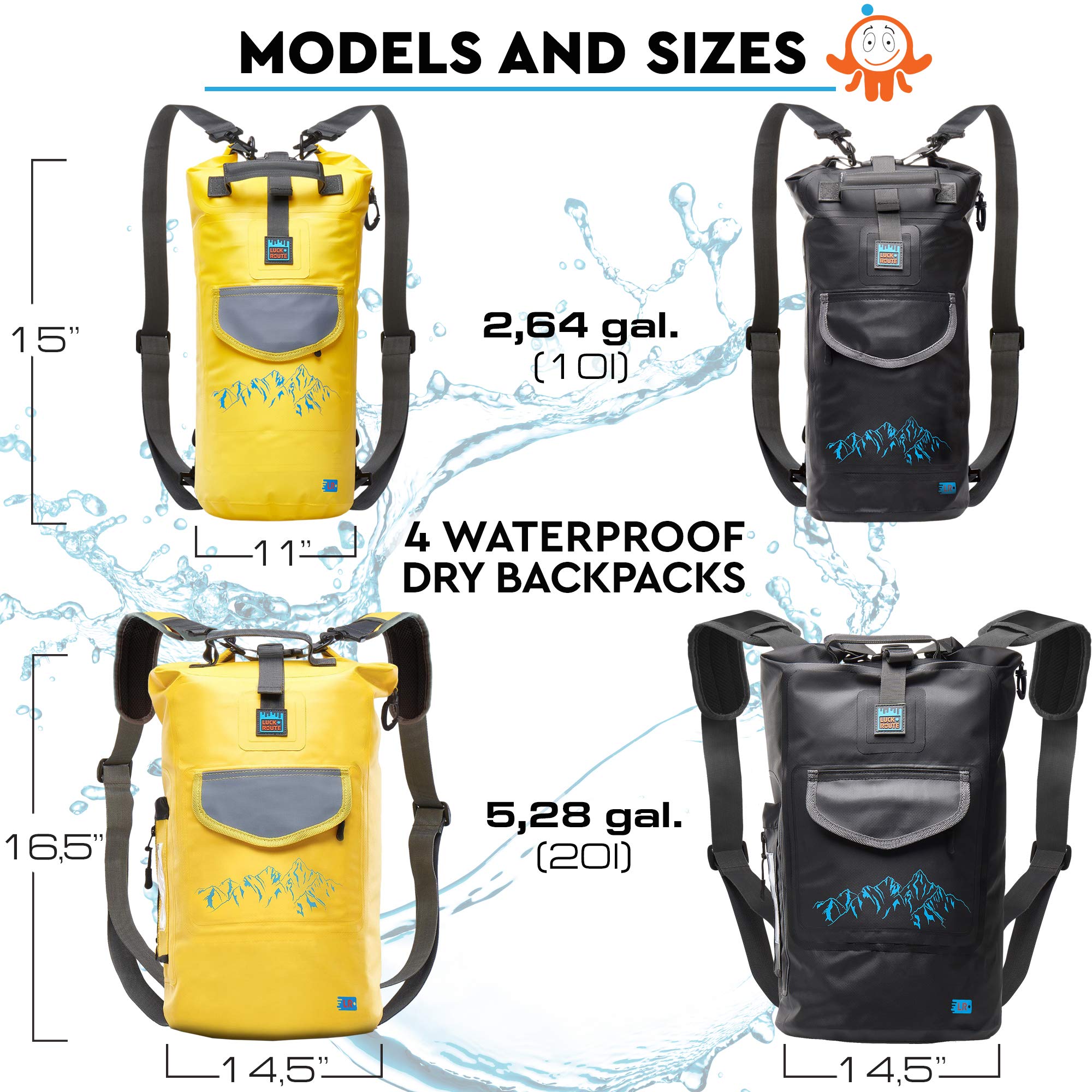 Luck route Waterproof Dry Bag with Backpack Straps and Pockets