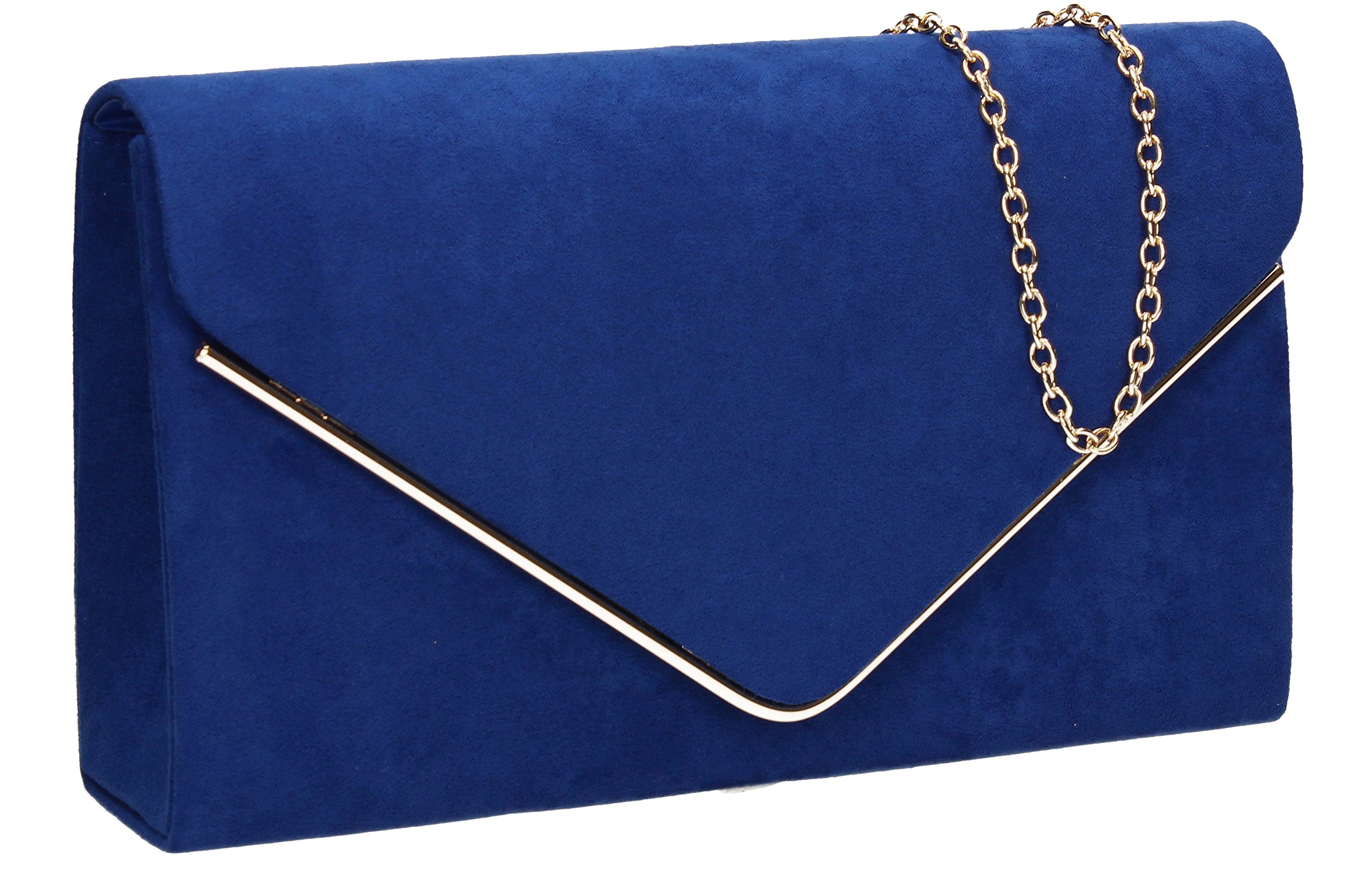 Swanky Swans Women's Oscar Envelope Suede Velvet Party Prom Clutch Bag Clutch Blue (Royal Blue) ,4x12x22 cm (W x H x L)