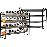 Simple Trending 2 Pack 4 Tier Spice Rack Organizer,Stackable Kitchen Counter Shelves,for Cabinet,Countertop,Pantry, Door or Wall Mount, Metal Mesh,Jars not Included, Black