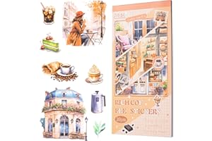 YagCu Scrapbook Sticker Book, 20 Sheets Journaling Stickers, Junk Journal Supplies, Pre-Cut Aesthetic PET Materials, Watercolor Scrapbooking Stickers for Adults, Decorative Ephemera DIY Arts Craft