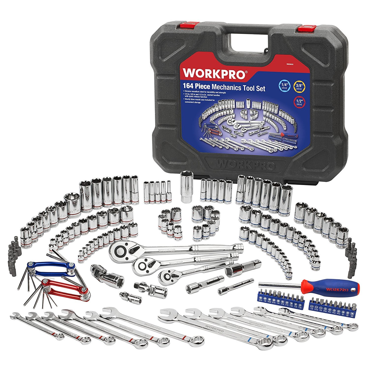 WORKPRO ソケットレンチセット インチ工具セット ハーレー ラチェットレンチ 自動車 バイク 整備 メンテナンス 164点組 の商品画像