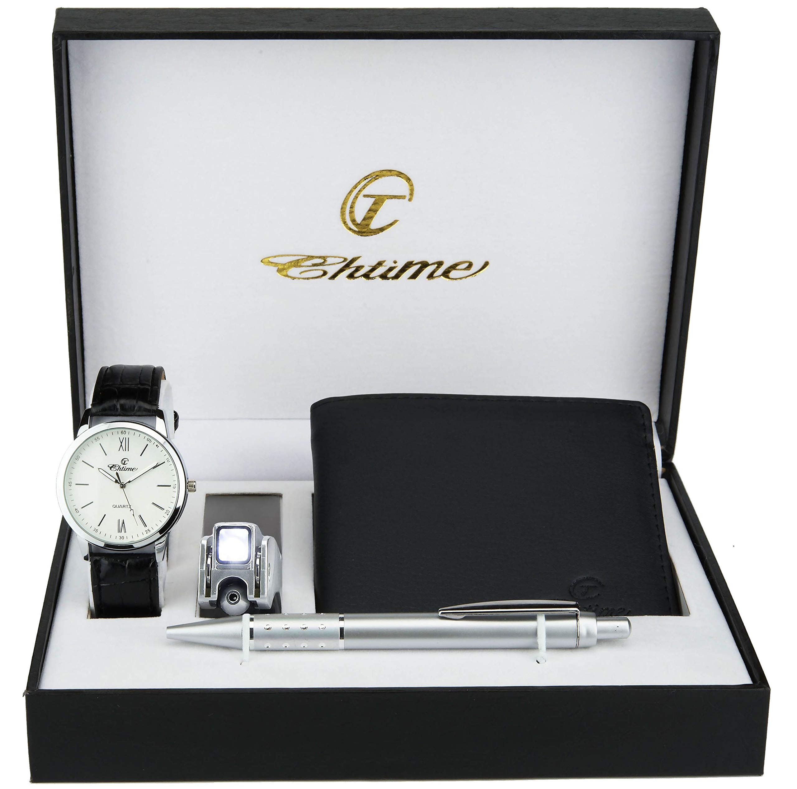 BELLOS Gift Set Men's Watch - Wallet - Multifunction Tool with LED Lamp - Pen