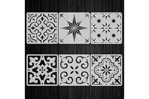 6Pcs Floor Stencil Tile Stencil, 12x12 Inch Tile Stencils Floor Stencils Furniture Wall Garden Patio Bathroom Decor DIY Reusa