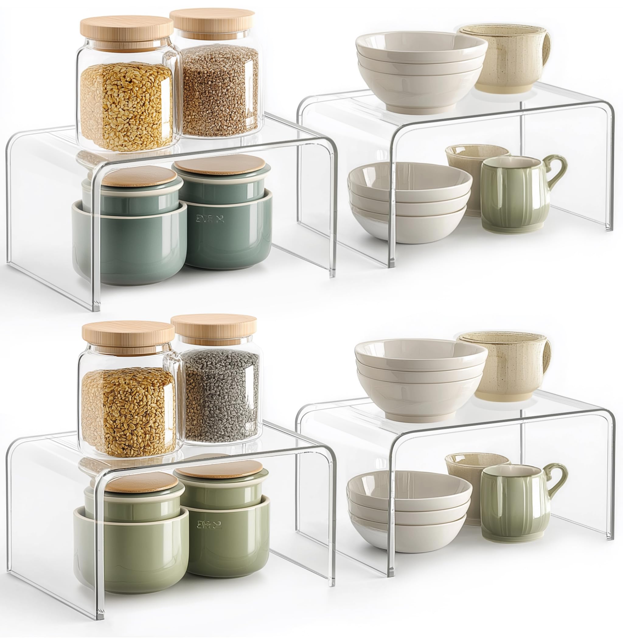 Photo 1 of Syntus Cabinet Shelf Organizer, 4 Pack Spice Organization for Cabinet, Seasoning, Plate Organizer Shelf Riser, Clear