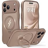 GolbinBox for iPhone 17 Pro Case for Women,[Compatible with Magsafe][360° Spin Magnetic Stand][Cute Wave Edge][Military-Grade Protection] Translucent Matte Phone Case for iPhone 17 Pro,Withered Brown