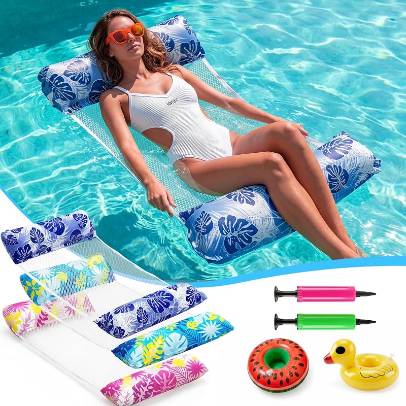 Cadoal 3 Pack Lilo Pool Floats with 2 Pumps and 2 Drink Holders