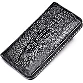 NIUCUNZH Genuine Leather Cool Long Wallets for Men Personalized Zip Around Wallet Checkbook Cash Credit Card Holder Wallet Black