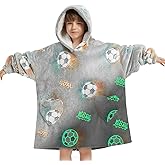 Wearable Blanket Hoodie for Kids Oversized Sherpa Blanket Hoodie for Kids Boys Girls Teens 6-13YR,Glow in The Dark Football