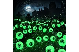 BrizLabs Solar Halloween Lights, 2 Pack 12 LED 2 Modes Halloween Eyeball Lights, Outdoor Pathway Light, Swaying Eye Firefly Walkway Lighting, Green Solar Lighting for Path Yard Garden Lawn