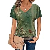 Zeagoo Womens Blouses Dressy Causal Short Sleeve Tops Ruched Flattering V Neck Tshirt Business Work Tunic