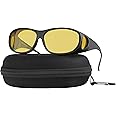 Night Driving Glasses Anti Glare Polarized Night Vision Yellow Tint Night Driving Glare Reducing Fit Over Driving Sunglasses Men and Women