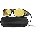 Night Driving Glasses Anti Glare Polarized Night Vision Yellow Tint Night Driving Glare Reducing Fit Over Driving Sunglasses 