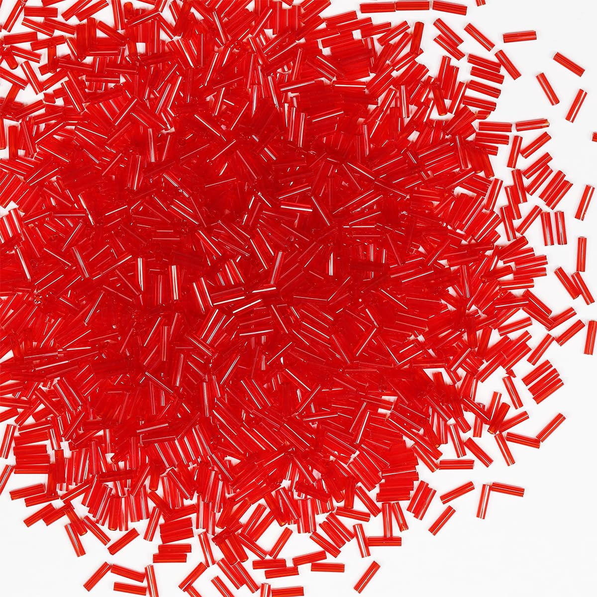 Photo 1 of 2420pcs/80g Transparent Red Tube Beads Glass Bugle Seed Beads Length 6mm Tube Beads for Jewelry Making (Transparent Red)