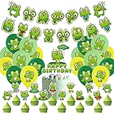Spring Frog Themed Birthday Party Supplies Safari Decorations Set with Happy Birthday Banner, Cupcake Toppers, Balloons for Boys Girls Woodland Themed Party Decor
