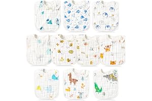 BUoonyer 10pcs Snap Muslin Cotton Bibs, Baby Bandana Drool Bibs, Adjustable Soft Absorbent Cotton Scarf