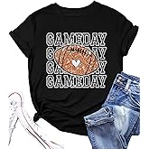 PECHAR Game Day Football Shirts Women Vintage Glitter Football Graphic T Shirt Tee Tops