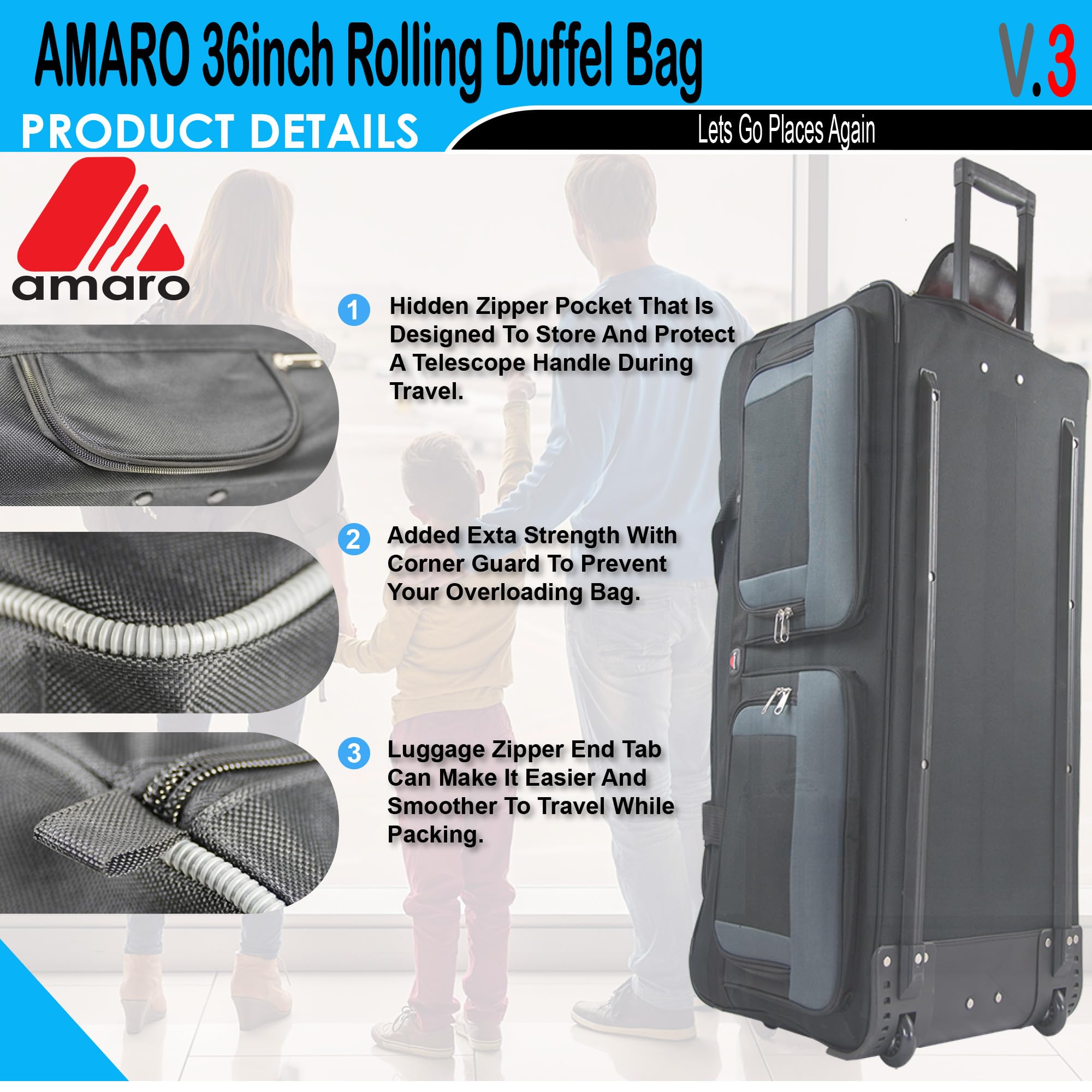 Mua AMARO 36-Inch Rolling Duffle Bag with Wheels and Handle – Extra ...
