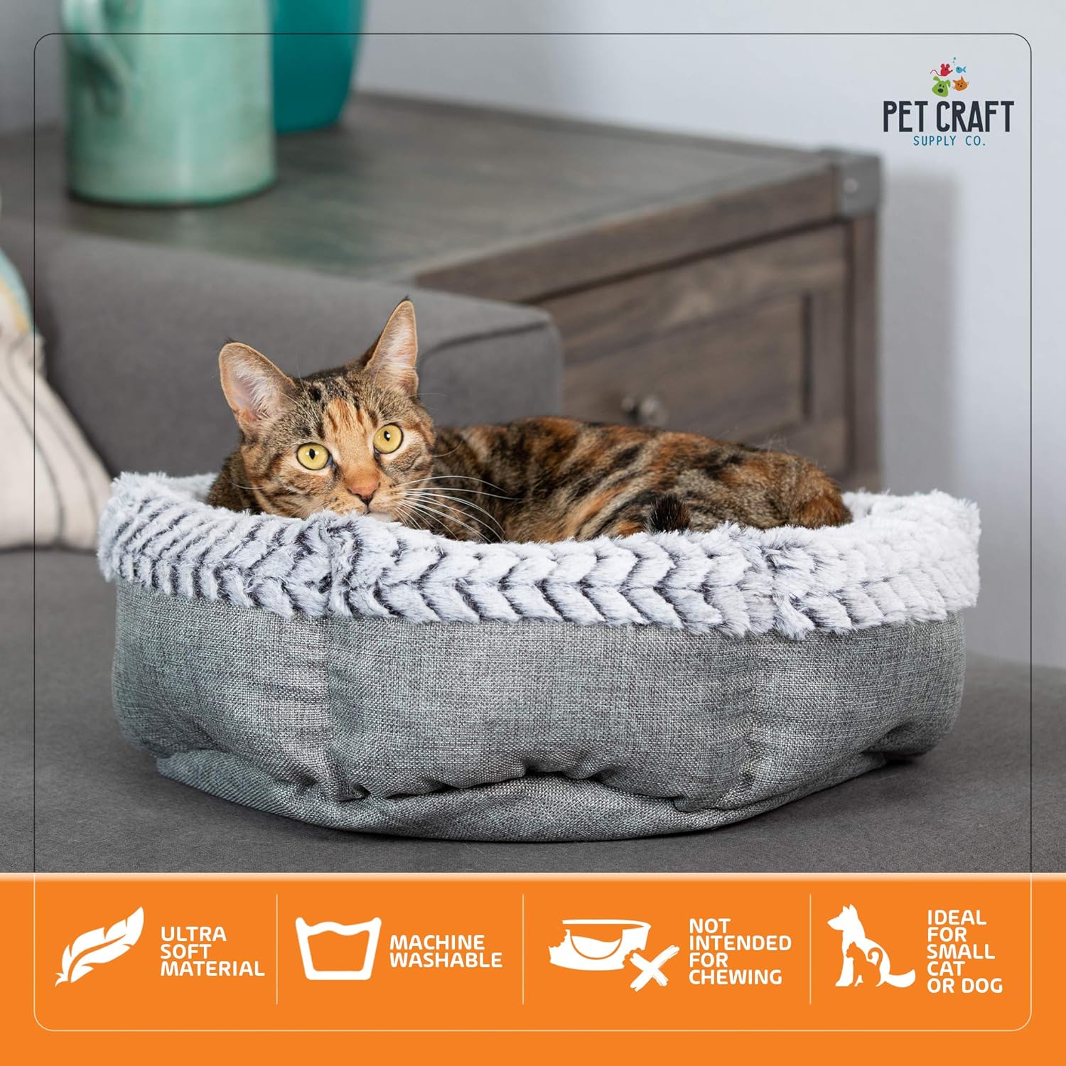 Pet Craft Supply Co. Soho Round Machine Washable Memory Foam Comfortable Ultra Soft All Season Self Warming Pet Bed for Indoor Cat Kitten & Small Dog Puppy : Pet Supplies