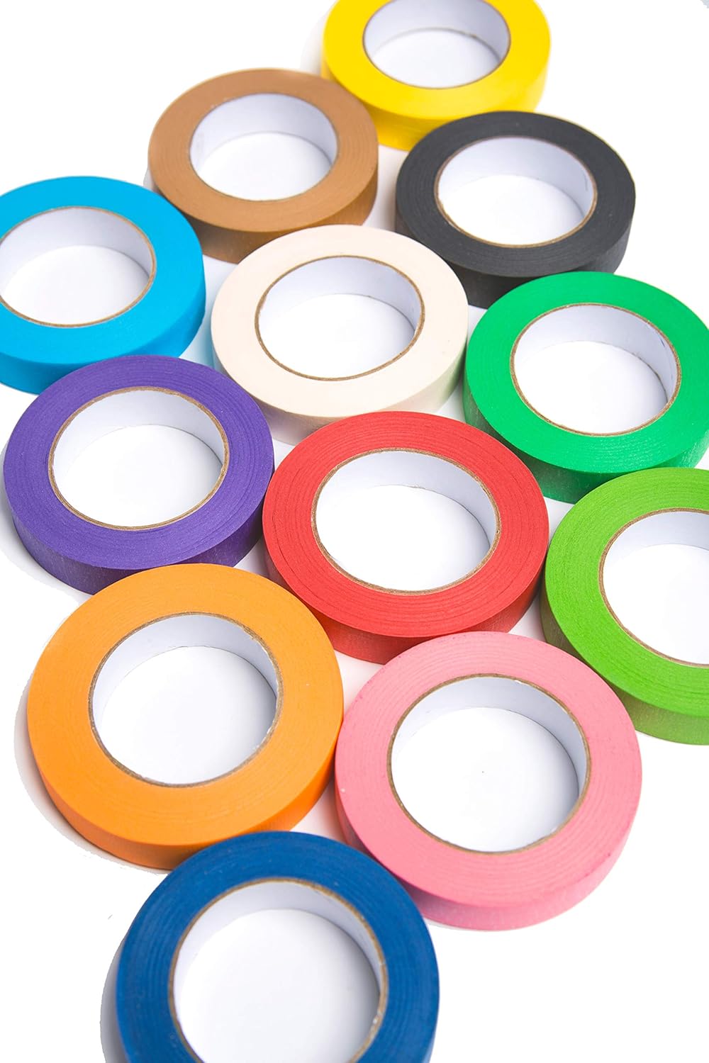 12 Rolls of Colored Masking Tape, 1 in x 60 yds; Great for